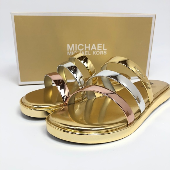 Michael Kors Shoes - Michael Kors Womens Keiko Slide Sandals Gold Silve